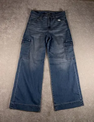 american eagle super high rise baggy wide leg cargo jeans 10 reg thumbnail 1