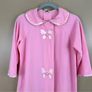 Vintage Komar Pink Butterfly Accent Robe Small Satin Trim Peter Pan Collar 1960s thumbnail 2