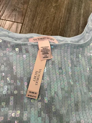 Victorias Secret Iridescent Sequin 2 Piece Set Lingerie Crop Top Panty Blue NEW thumbnail 10