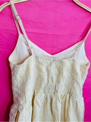 Lightweight Cream Tiered Mini Dress with Spaghetti Straps thumbnail 13