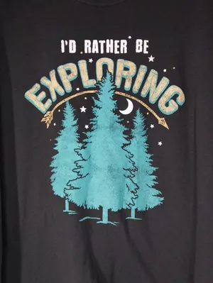 Pretty Rebel Cropped Long Sleeve 'I'd Rather Be Exploring' Graphic Tee NWT Black Size L thumbnail 2