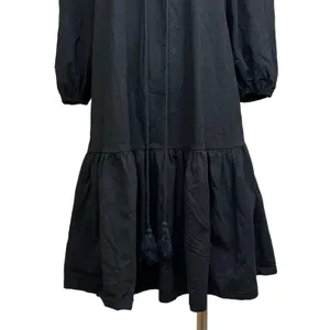 Blank Black Balloon Sleeve Tassel Tie Neck Split V-Neck Tiered Midi Dress Sz XS thumbnail 5