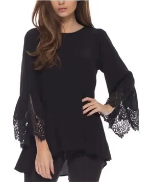 For Love‎ & Lemons Bourbon Black Lace Bell Sleeve Top Blouse Women's Size XS thumbnail 1