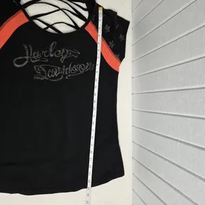 Harley Davidson Cross Back Graphic Cap Sleeve Tshirt‎ Black Size L thumbnail 6