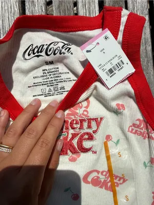 Coca Cola Cherry Tank Top in White and Red with Cherry Print thumbnail 2