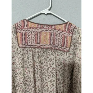 Free People Blouse S Floral Metallic Tassel Peasant Blouse Pink Cream Cottage thumbnail 6
