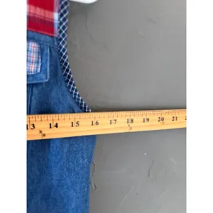 Vintage Patchwork Denim Vest Blue Red Plaid Floral Star Button Cottagecore Top thumbnail 5