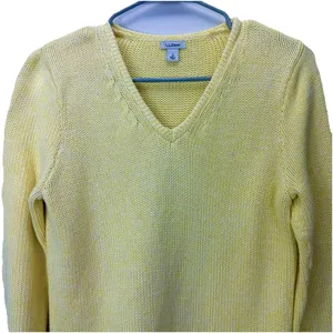LL Bean Butter Yellow V Neck‎ Pullover Cotton Tunic Sweater Size SMALL thumbnail 4