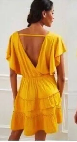 Daily Practice Anthropologie Yellow Boho Ruffle Layered Mini Dress Size XXSP thumbnail 1