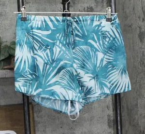 NEW State of Day Womens Crepe De Chine Pajama Sleep Shorts Palm Blue Green S thumbnail 1