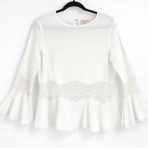 Tizzie Crochet Lace Blouse Women‎ Small White Bell Sleeve Boho Cottagecore Top thumbnail 1