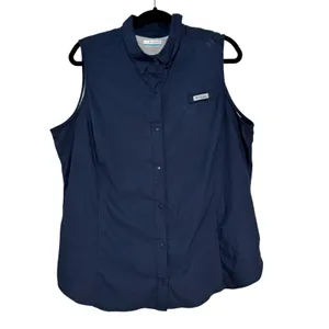 Columbia PFG Tamiami Sleeveless Fishing Shirt Navy‎ Blue Womens 1X FW7157 thumbnail 2