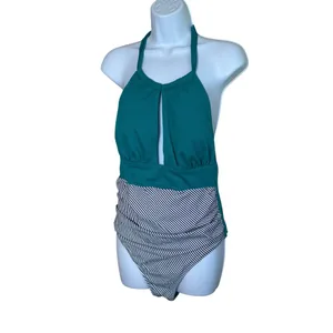 Cupshe Aqua Textured and Striped Halter Tummy Control‎ One Piece Swimsuit Large thumbnail 3