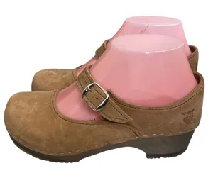 Sandgrens Swedish Wooden Mary Jane Clogs Tan Leather Sz 36/5-5.5 USA Handcrafted thumbnail 1