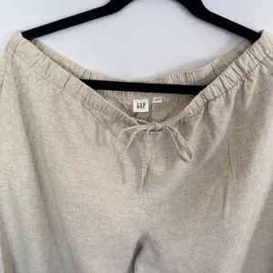 GAP Women's Beige Linen Blend Wide Leg Drawstring Pants Lightweight Size L thumbnail 2