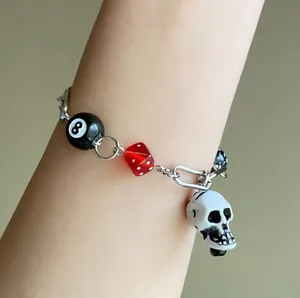 Handmade punk funky goth y2k skull & mix beads unisex chain bracelet🖤💀🤘❤️ thumbnail 3