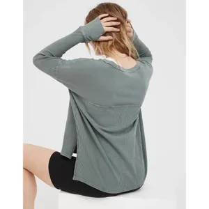 OFFLINE by Aerie Waffle Henley Women XL Gray Excellent Thumbhole 2162-1396 thumbnail 3
