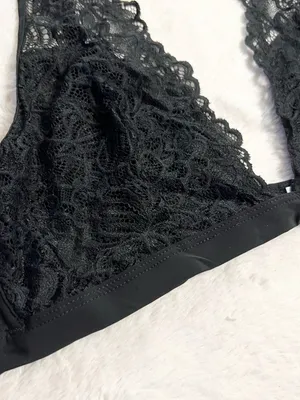 Xhilaration Black Deep Plunge Wire Free Lace Bralette Size Large thumbnail 6
