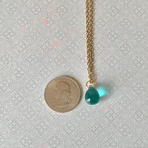 Handmade aqua teardrop Czech glass simple minimalist gold chain necklace💙 thumbnail 7
