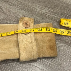 Y2K Live a Little Tan Suede Leather Double Breasted Pea Coat Jacket Small Preppy thumbnail 16