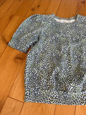 T.La Leopard Print Puff Sleeve Top - Light Green & Blue Size Small - C69-037 thumbnail 4