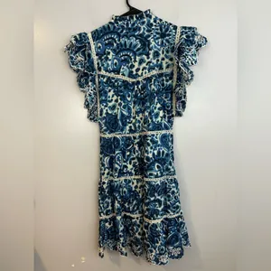 House of Harlow Melba Blue Floral Ruffle Button Front Sleeveless Mini Dress XS thumbnail 7