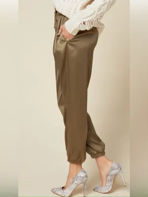 Ramy Brook Olive Satin Drawstring Joggers thumbnail 5