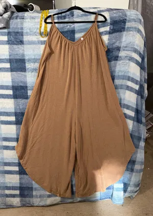 Emerald V-Neck Sleeveless Wide Leg High Low Hem Jumpsuit in Brown 1X thumbnail 1