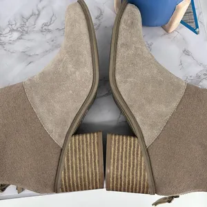 TOMS Lacy Ankle Bootie Taupe Zip Up Casual Boho 8.5 Tan‎ Stacked Block Heel thumbnail 6