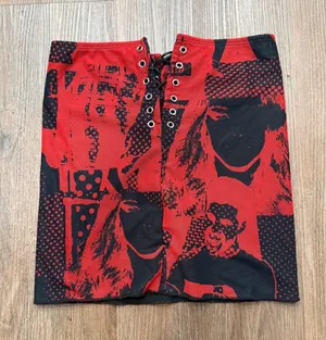 edikted Red Black Graphic Lace Up Mini Skirt missing lace vintage‎ thumbnail 1
