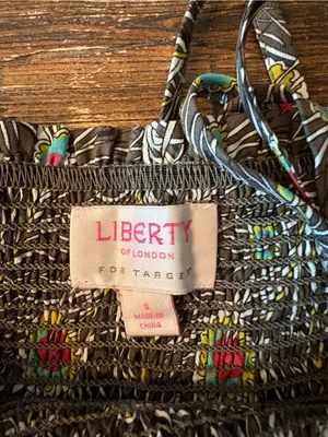 Liberty of London Target Sundress Womens Small Grey Peacock Tiered Ruffle EUC thumbnail 4