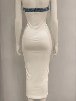 LU♥NYC White Strapless Bodycon Midi Dress L thumbnail 3