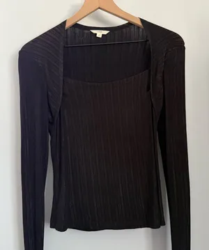 Nap Small Loungewear Rib Knit Bolero Top Square Neck Black Metallic Minimal thumbnail 1