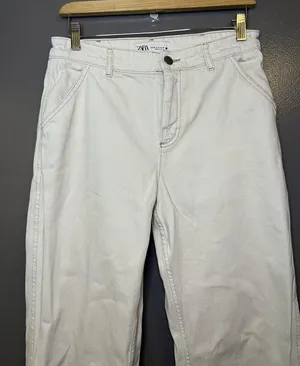 Zara Pants Womens 6 White Denim Straight Leg Casual Pockets Flat Front thumbnail 1