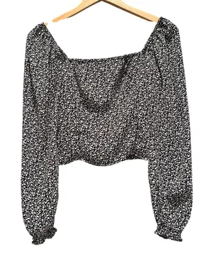 Abercrombie & Fitch Black Printed‎ Smock Cropped Blouse Top XS Peasant Boho thumbnail 1