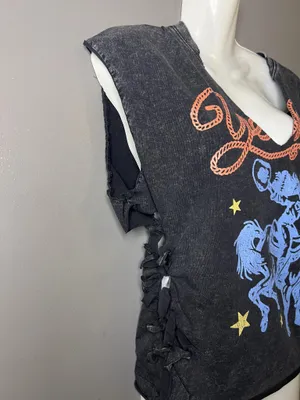 Yeehaw Graphic Shirt Womens Small Black Sleeveless V Neck Western Rodeo Cowgirl thumbnail 3