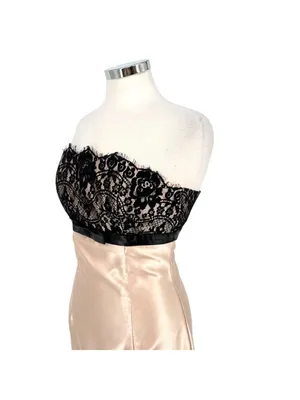 Scott McClintock Vintage 90s Lace Satin Cocktail Dress Champagne Black Size 8 thumbnail 3