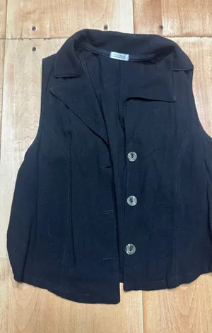 Kylie Paige Black Linen Blend Button‎ Down Collared Vest Top Womens Small thumbnail 1