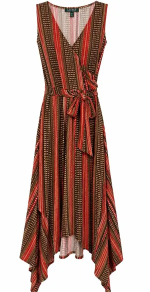 Lauren Ralph Lauren Striped Wrap Maxi Dress Handkerchief Hem thumbnail 1