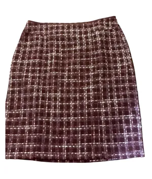 Ann Taylor Tweed Pencil Skirt Size 10 Plum Purple Metallic Knit Mid-Length thumbnail 1