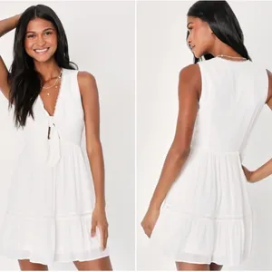 LULU's Bachelorette Engagement Bridal Shower Honeymoon Flowy Tie Front Mini Dres thumbnail 5