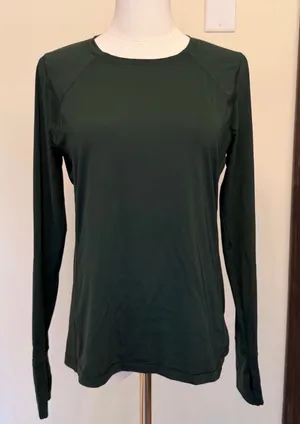 Offline by aerie dark green long sleeve thumbs up mesh side workout top thumbnail 1