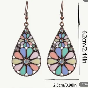 Handmade Floral Teardrop Earrings with‎ Multicolor Enamel thumbnail 4