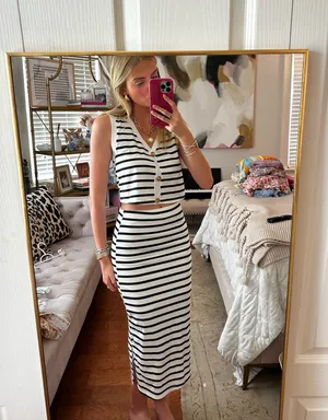 Black and white striped skirt set Multiple thumbnail 2