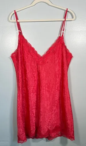 Victoria’s Secret Y2K Red Pink Lace Trim Slip Dress Size L Valentine’s Day thumbnail 1
