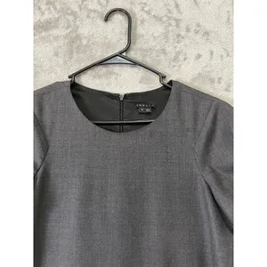 Theory Wool Crepe Sheath Mini Dress Gray Pleated Cap Sleeve Career Office Size 8 thumbnail 2