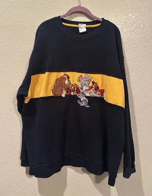 Vintage Disney Store Lady and the Tramp Family Picture Blue Cozy Sweater sz M thumbnail 1