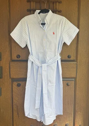 Ralph Lauren Light Blue & White Striped Button Front Shirt Dress Size She thumbnail 3