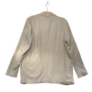 Abercrombie &‎ Fitch Womens L Tan White Striped Linen Blend Open Front Blazer thumbnail 7