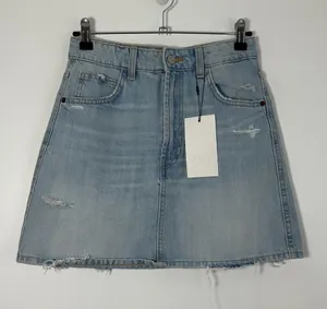 Zara Distressed Light Wash Denim Mini Skirt Size XS 24 NWT Raw Hem thumbnail 1